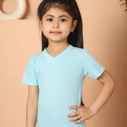 MINI & MING Girls Solid V-Neck Pure Cotton T-shirt-image-81
