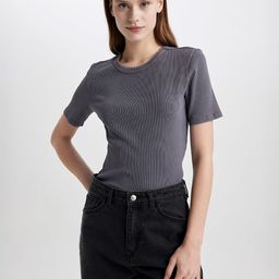 DeFacto Ribbed Round Neck T-shirt-image-98