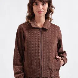 ELLE Self Design Shirt Collar Front-Open Sweatshirt-picture-2