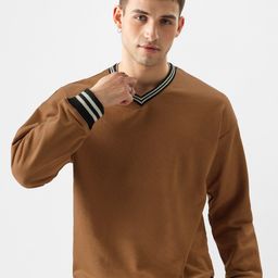The Souled Store Brown V-Neck Long Sleeves Sweatshirt-image-50