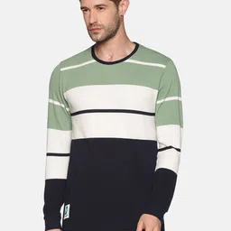 SHOWOFF Men Green & White Striped Sweatshirt-14