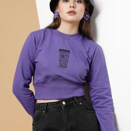 Rigo Printed Crop Fleece Sweatshirt-image-70