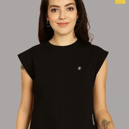 Friskers Women Black 2 Applique T-shirt-image-92