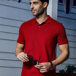 ONE SKY Striped Polo Collar Short Sleeves Cotton T-shirt-image-88