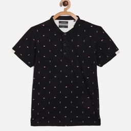 Octave Boys Navy Blue Printed Mandarin Collar Cotton T-shirt-picture-48