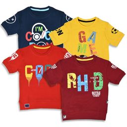 BAESD Boys Pack Of 4 Round Neck Printed Pure Cotton T-shirts-image-80