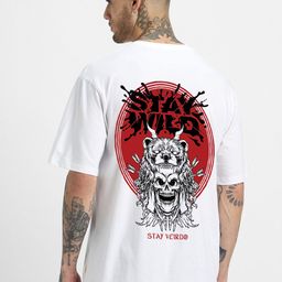 VEIRDO Round Neck Short Sleeves Graphic Printed Pure Cotton Cotton Oversized T-shirt-image-87