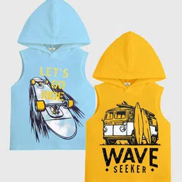 KUCHIPOO Kids Pack Of 2 Graphic Printed Hooded Sleeveless T-shirts-46