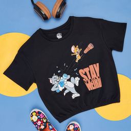 Pantaloons Junior Girls Printed Round Neck Cotton Crop T-shirt-99