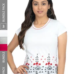 IndiWeaves Pack Of 3 Floral Printed Pure Cotton T-shirt-image-35