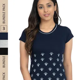 IndiWeaves Pack Of 3 Printed Round Neck Pure Cotton T-shirt-image-63