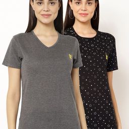 VIMAL JONNEY Women Pack Of 2 Black  & Grey T-shirts-image-22