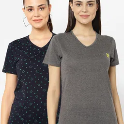 VIMAL JONNEY Pack-2 Women Grey & Navy Blue V-Neck T-shirt-image-83