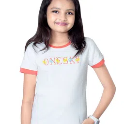 ONE SKY Girls Typography Printed Round Neck Cotton T-shirt-picture-43