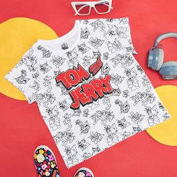Pantaloons Junior Girls Tom & Jerry Printed Round Neck Cotton T-shirt-image-88