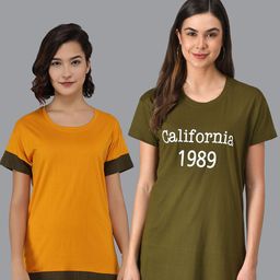 Christy World Pack Of 2 Typography Printed Pure Cotton T-Shirt Nightdress-image-71