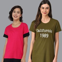 Christy World Pack Of 2 Typography Printed Pure Cotton T-Shirt Nightdress-image-77