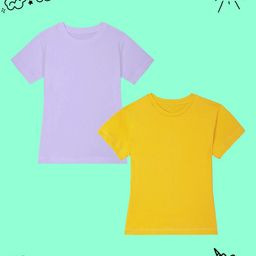 BAESD Girls Pack Of 2 Solid Round Neck Short Sleeves Cotton Casual T-shirt-image-81