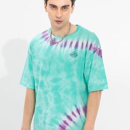 Snitch Sea Green & Purple Dyed Drop Shoulder Oversized Knitted Cotton T-Shirt-image-64