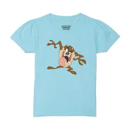 Looney Tunes by Wear Your Mind Girls Blue Pure Cotton Applique T-shirt-image-93