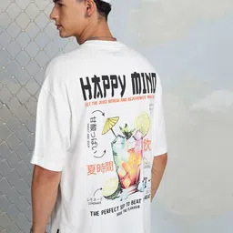HIGHLANDER Typography Printed Drop-Shoulder Sleeves Cotton Oversized T-shirt-image-63