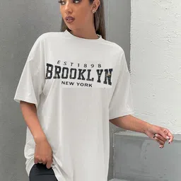 TRENDY RABBIT Women Typography Printed High Neck Applique T-shirt-image-84