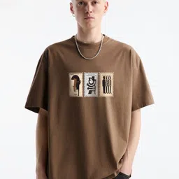 MISCHIEF MONKEY Men Graphic Printed Round Neck Cotton Oversized T-Shirt-image-61