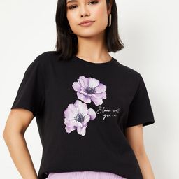 max Women Printed Drop-Shoulder Sleeves Applique T-shirt-picture-11