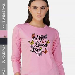 CHOZI Pack Of 2 Typography Printed Cotton T-shirt-image-143