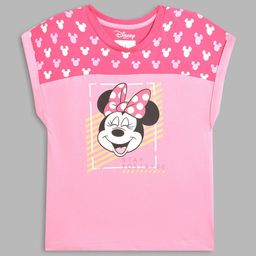 Blue Giraffe Girls Pink Minnie Mouse Printed T-shirt-image-80