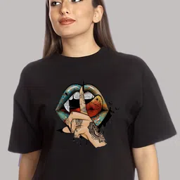 Elibolz Graphic Printed Drop-Shoulder Sleeves Cotton Crop Oversized T-Shirt-picture-28