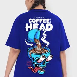 Bewakoof Blue Coffee Head Graphic Printed Oversized Plus Size T-shirt-picture-17