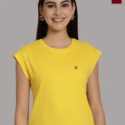 Friskers Women Yellow 2 Extended Sleeves Applique T-shirt-image-73