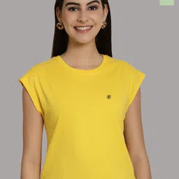 Friskers Women Yellow 2 Extended Sleeves Applique T-shirt-image-79