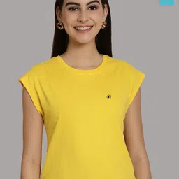 Friskers Women Yellow 2 Extended Sleeves Applique T-shirt-image-83