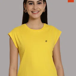 Friskers Women Yellow 2 Extended Sleeves Applique T-shirt-image-64
