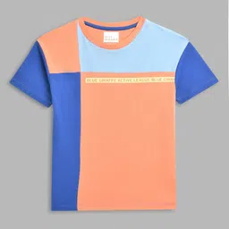 Blue Giraffe Girls Coral & Blue Colourblocked T-shirt-image-77