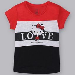 Kids Ville Girls White Hello Kitty Colourblocked T-shirt-image-84