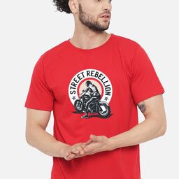 FFLIRTYGO Men Red Biker Printed Applique T-shirt-image-57