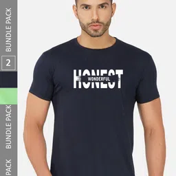 CHOZI Pack Of 2 Typography Printed Round Neck Cotton T-shirt-image-36