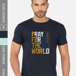 CHOZI Pack Of 2 Typography Printed Cotton T-shirts-image-89