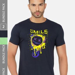 CHOZI Pack Of 2 Graphic Printed Round Neck Cotton T-shirts-picture-33