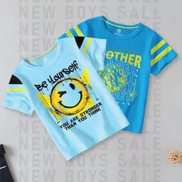 BAESD Boys Pack Of 2 Typography Printed Round Neck Short Sleeves Cotton T-shirt-picture-12