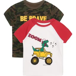 PLUM TREE Boys Pack-2 White  Brown Typography Printed Pure Cotton T-shirt-image-72