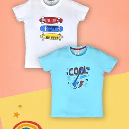 Lux Cozi Boys Pack Of 2 Typography Printed Round Neck T-Shirt-image-56