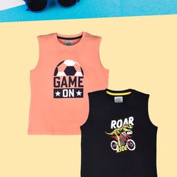 Lux Cozi Boys Black Typography 2 Printed Applique T-shirt-image-111
