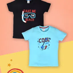 Lux Cozi Boys Pack Of 2 Typography Printed Cotton T-shirt-image-51