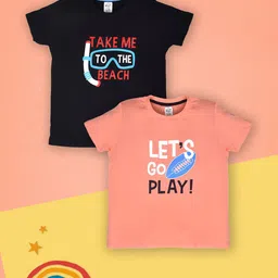 Lux Cozi Boys Pack Of 2 Typography Printed Pure Cotton T-shirt-image-54