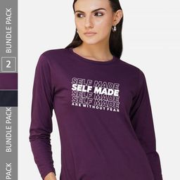 CHOZI Pack Of 2 Typography Printed Cotton T-shirt-image-133