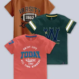 CODEZ Boys Pack Of 3 Typographic Printed Cotton T-shirts-51